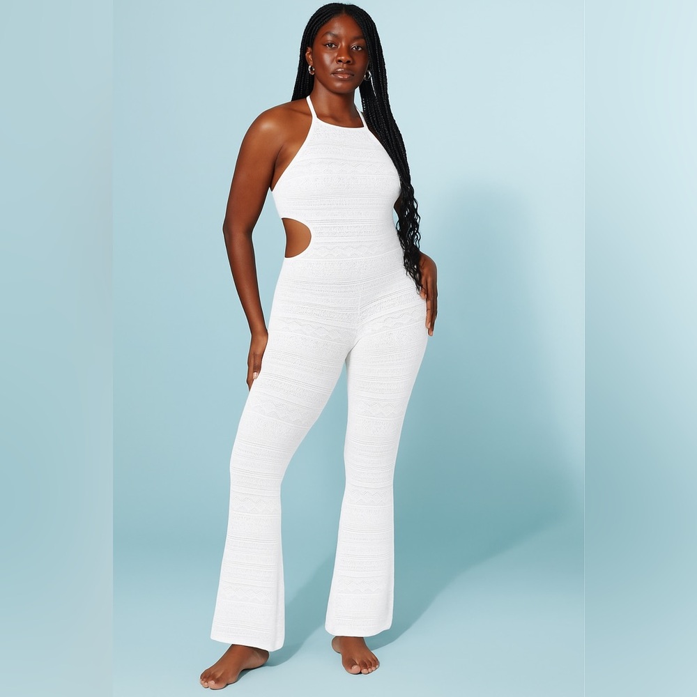 Fabletics White Knit Halter Jumpsuit